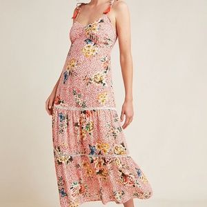FARM Rio Pink Floral Midi Dress with Yellow & Blue Accents